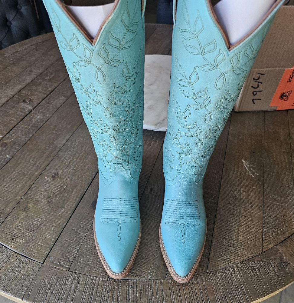 Turquoise Embroidered Knee-High Boots - Picture 6 of 11
